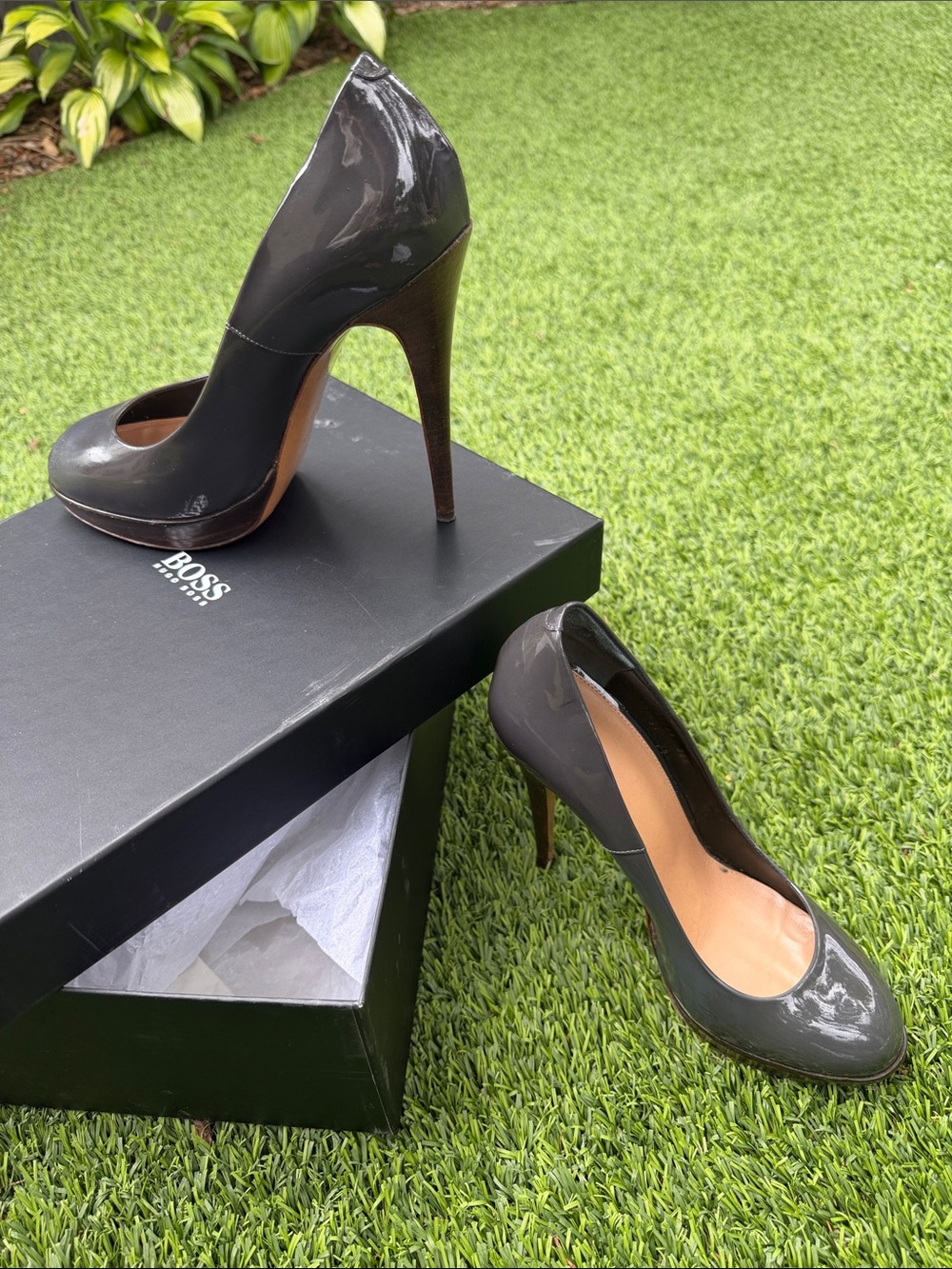 BOSS Black Patent Leather High Heel Pumps